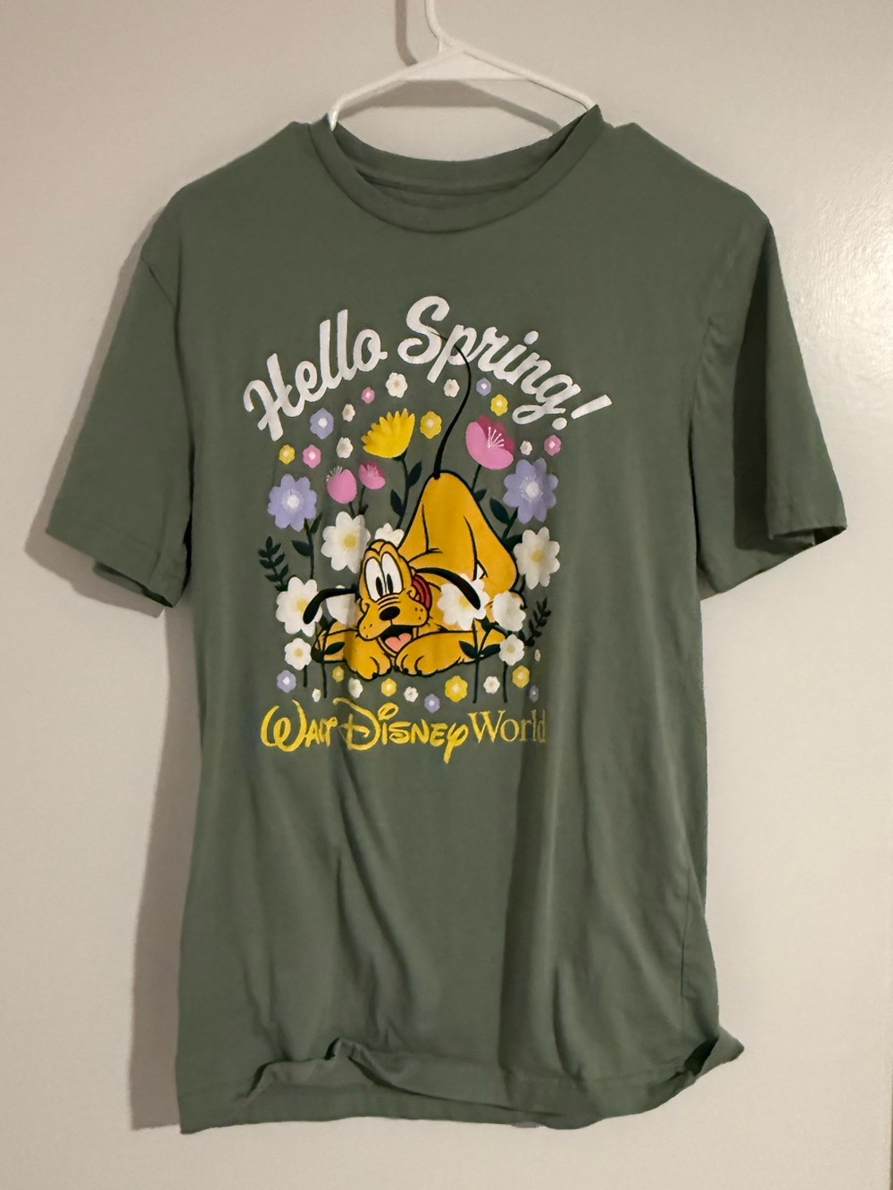 Disney Parks Pluto Hello Spring Walt Disney World T-Shirt Green XS
